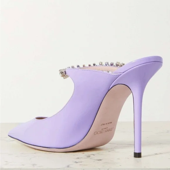 New JIMMY CHOO Bing 100 Lilac crystal-embellished patent-leather mules $1,095 - Picture 7 of 14